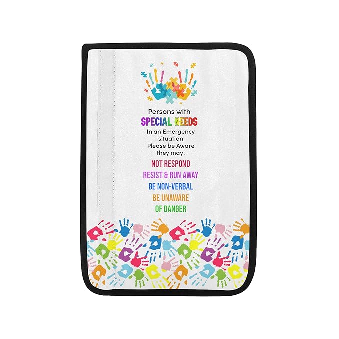 Personalized Name Non Respond Autism Colorful Hand Seat Belt Cover Autism Awareness Medical Alert Autism Seatbelt Cover for Kids Non-Verbal Autistic Special Needs Autism Car Accessories AT34