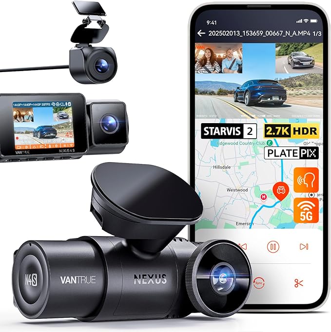 Vantrue N4S 3 Channel Front Inside Rear Dash Cam, 2.7K+1440P+1440P WiFi Dash Camera w/PlatePix™, STARVIS 2 x HDR x IR Night V