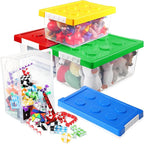Vicenpal 4 Pack Toy Storage Containers with Lids Brick Shaped Kids Toy Organizer Box Plastic Clear Stackable Bin Chest for Bu