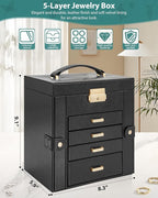 AKOZLIN 5-Tier Jewelry Box Leather Jewelry Storage Organizer with 4 Drawers Lockable for Women Girls Ring Necklace Earring Br