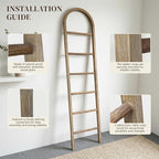 Arched Wooden Blanket Ladder -76in(6-Tier) Natural & Motley Wood - Leaning Wall Decor for Bedroom, Bathroom, Living Room - Ru