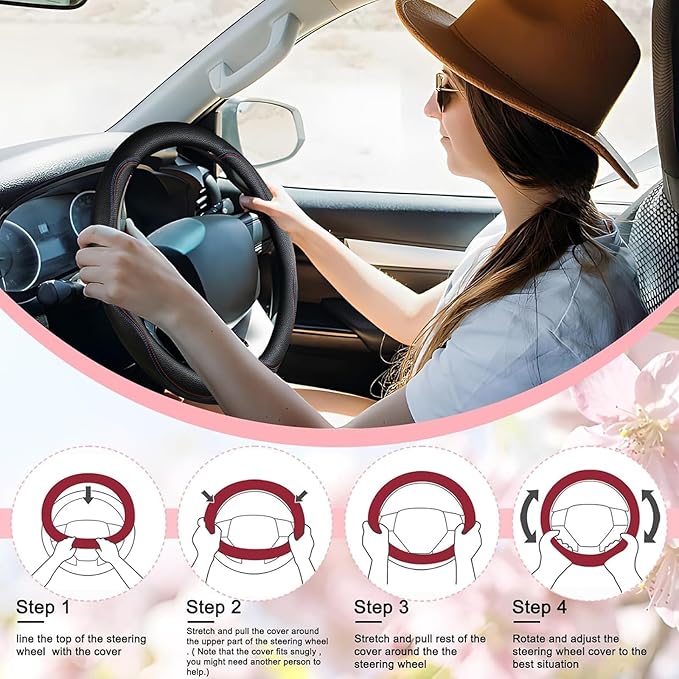 SuperKaKa Car Steering Wheel Cover 2025, Universal Auto PU Cute Breathable Slip-Proof Comfort Imitation Leather Protector Car