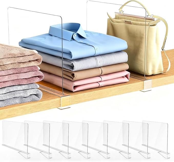 8 Pack Closet Shelf Dividers Organizer Purse Clothes Organization Acrylic Clear Tall Divider Separators for Wood Wire Thick S