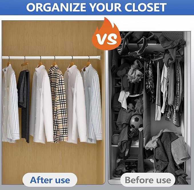 Closet Rod, 17 to 68Inch Closet Rods for Hanging Clothes, Heavy Duty Adjustable Closet Hanging Rod Bar White Closet Poles for