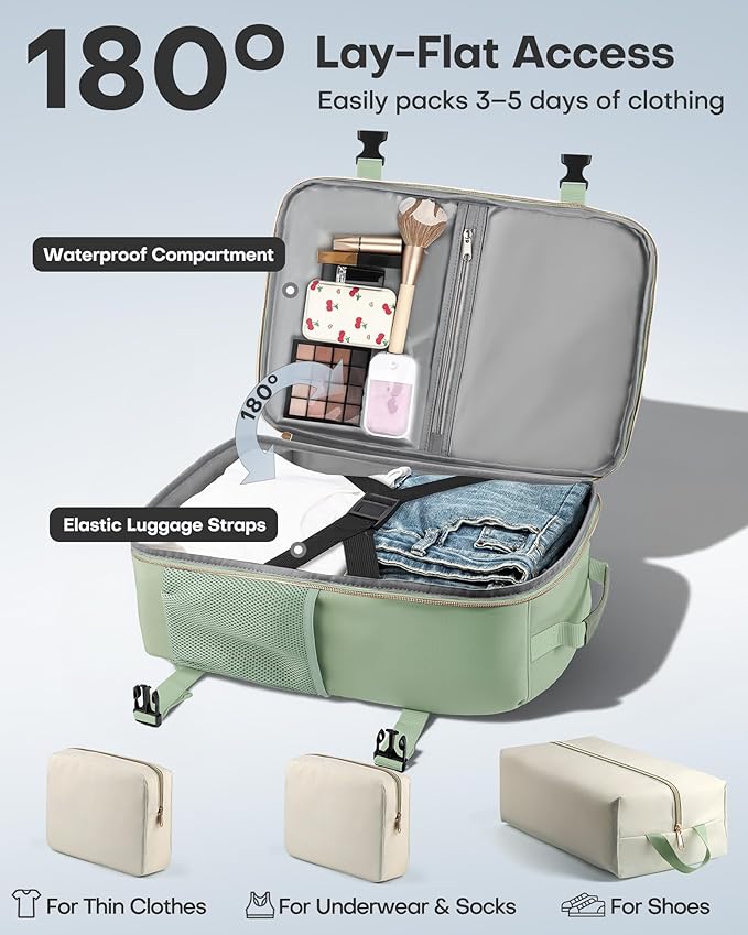 HOTOR Travel Backpack for Women – TSA-Friendly Travel Bag with Multiple Compartments & 3 Packing Cubes, Water-Resistant & Com