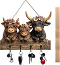 2D Highland Cow Key Hooks for Wall - Wooden Key Holder and Organizer with Flat Design for Home, Office, or Garage Decor