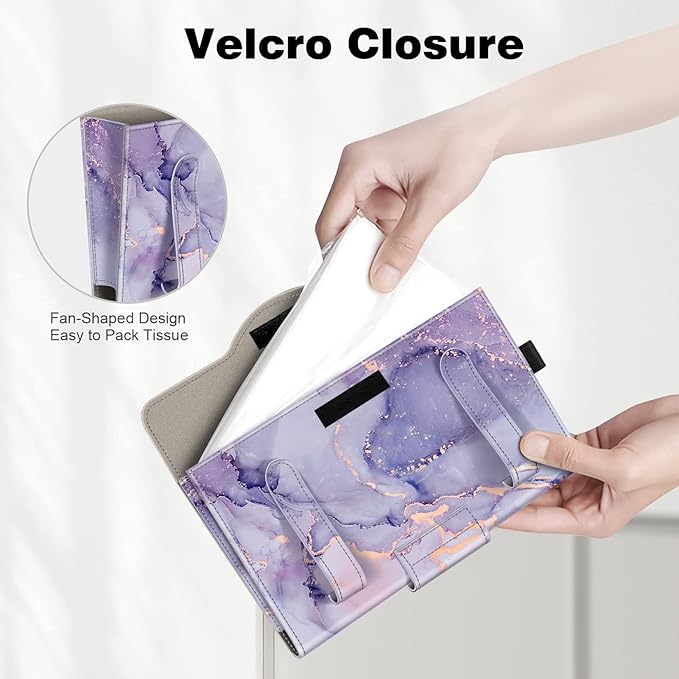 CaseBot Car Visor Tissue Holder, Sun Visor Napkin Holder, Mask Holder for Car, PU Leather Backseat Tissue Box for Car Truck SUV, Lilac Marble