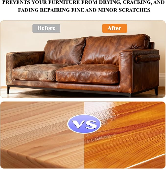 Leather Cleaner and Conditioner, Premium Wooden & Leather Furniture Repair Salve, Polisher & Moisturizer, Restores & Protects