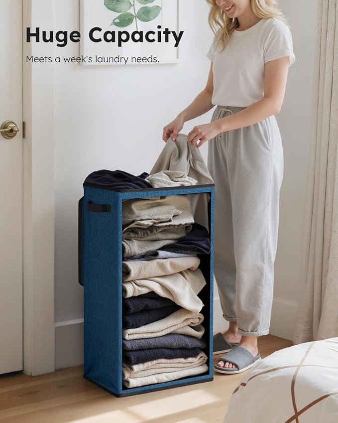 SOLEDI Slim Laundry Hamper with Lid, Narrow Laundry Basket with Removable Bags, Dirty Clothes Hamper with handle, Small Hampe