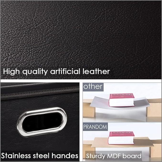 PRANDOM Leather Foldable Cube Storage Bins 11x11 inch [4-Pack] Fabric Storage Baskets Cubes Drawer with Cotton Handles Organi