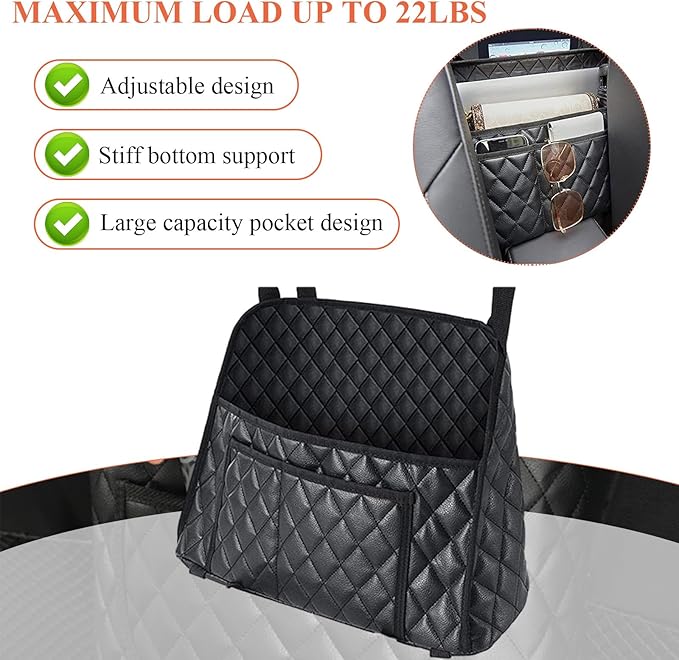 Car Purse Holder Between Seats, Large Capacity Leather Auto Front Seat Handbag Organizer Pocket, Backseat Barrier Storage Bag for Kids Pet, Universal Interior Car Accessories
