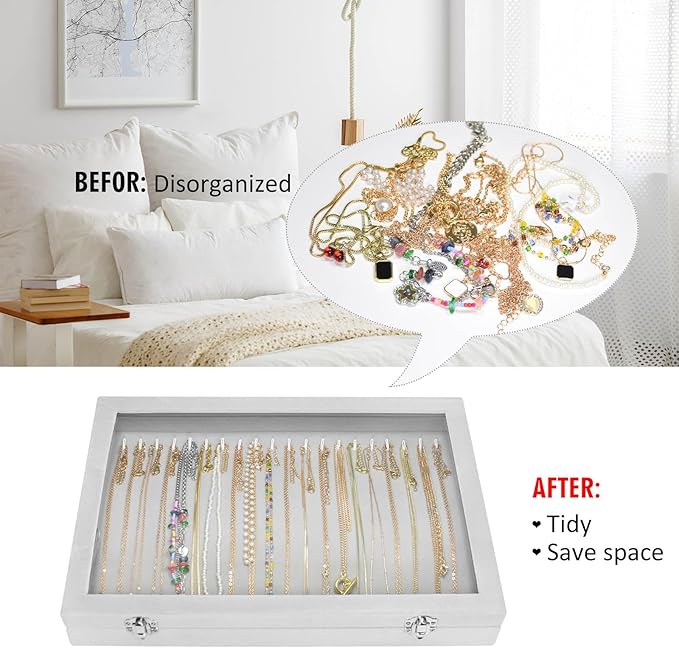 Vicoter Velvet Necklace Display Jewelry Tray 20 Hook Necklace Tray Necklace Pendant Jewelry Tray for Women and Girls