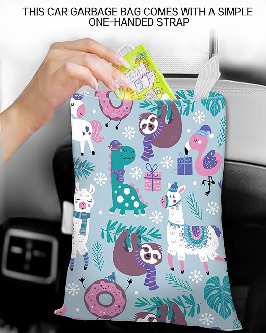 Car Trash Can, Durable Hanging Car Trash Garbage Bag, Cute Automotive Garbage Cans Organizer, Cute Snow Llama Sloth