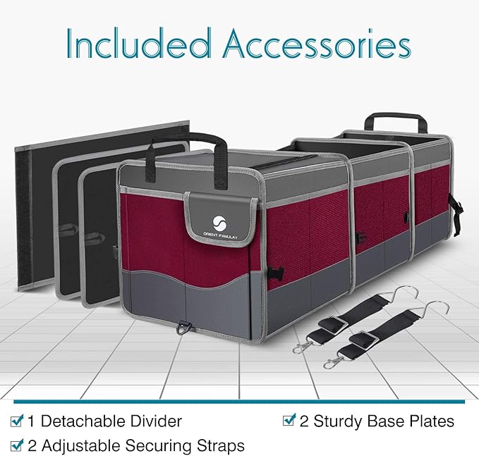 Trunk Organizer with Cooler, Collapsible Trunk Storage Container with Non Slip Bottom Strips, Large Multi-Compartment Waterproo