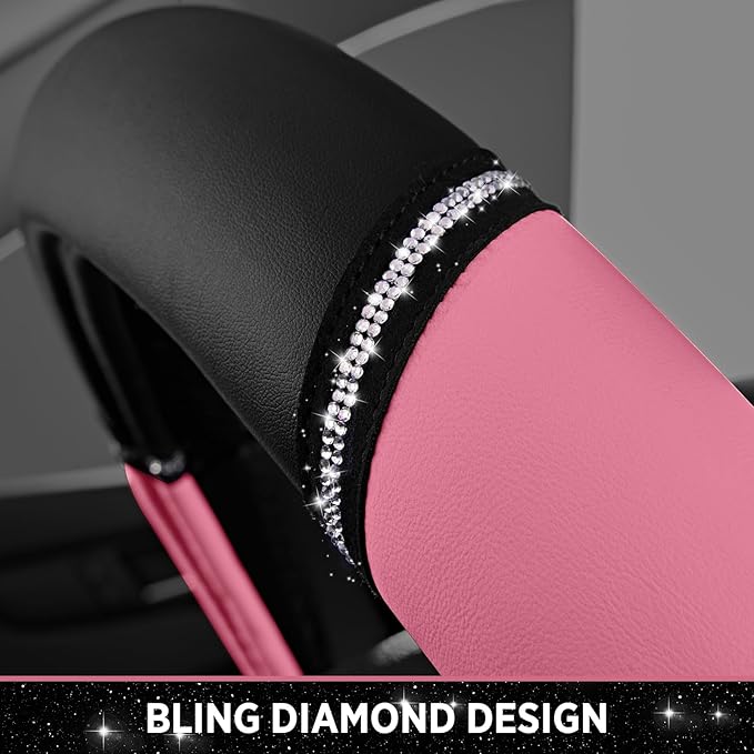 Road Comforts Leather Steering Wheel Cover - Made with PVC Leather - Anti-Slip, Universal Fit 14 1/2 inches to 15 inches - Pi