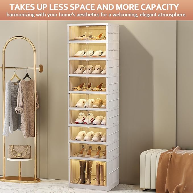 SYNCVIBE Shoe Rack Organizer for Closet Entryway 9 Tiers-18 Pairs Foldable Sneaker Storage Shoe, Collapsible Shoe Cabinet wit