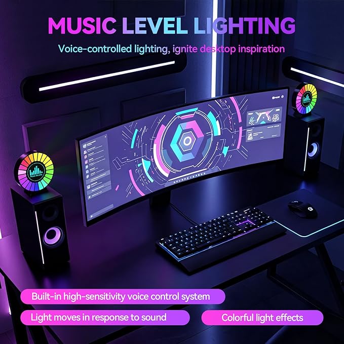 2 Pack Car Interior LED Lights, Round RGB Sound Activated Music Rhythm Light, 10 Color Mood Lighting for Car Decoration, RV, Birthday Gift, Gaming Room, Bedroom
