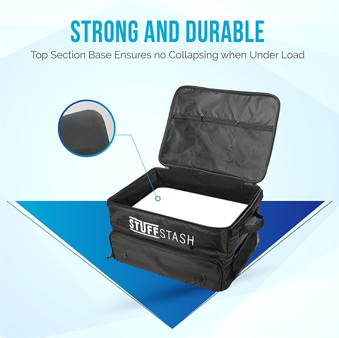 STUFFSTASH Golf Trunk Organizer for Car - Rigid, Won't Collapse | Ventilated Shoe Compartment, Adjustable Dividers & Mesh Pocket