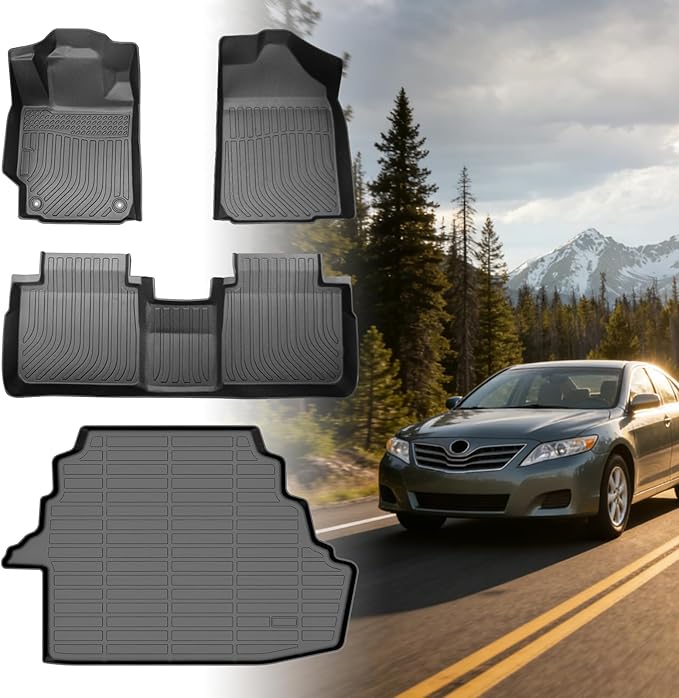 Floor Mats for Toyota Camry 2007 2008 2009 2010 2011(ONLY Gas), Custom Fit Camry CE XLE SE LE Floor Mats, Front Rear Mats & Cargo Liner, TPE Anti-Slip Waterproof Duty Car Accessories