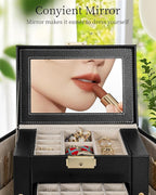 TORIBIO Jewelry Box for Women, Leather Jewelry Organizer with Mirror & Lock, 5-Tier Jewelry Storage Organizer with 4 Drawers 