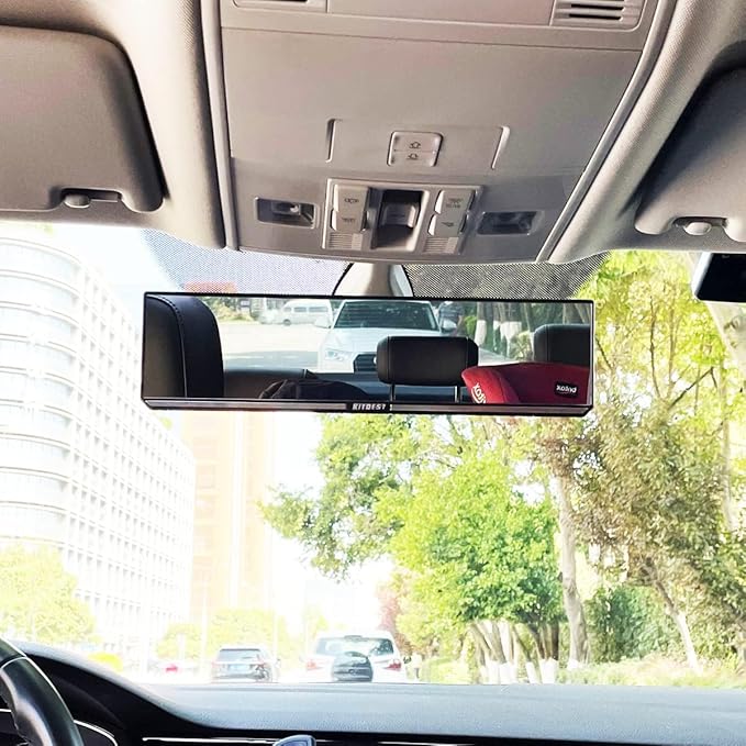 Kitbest Rear View Mirror - Interior Clip On Panoramic to Reduce Blind Spot - Universal Wide Angle for Cars, SUV, Trucks - Flat - Bonus 2 PCS Blind Spot Mirrors