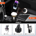 2 Pack Newlest 2 in 1 Phone Mount for Car Cup Holder with Adjustable Base, Phone Holders for Car Cupholder, No Shaking 360° F