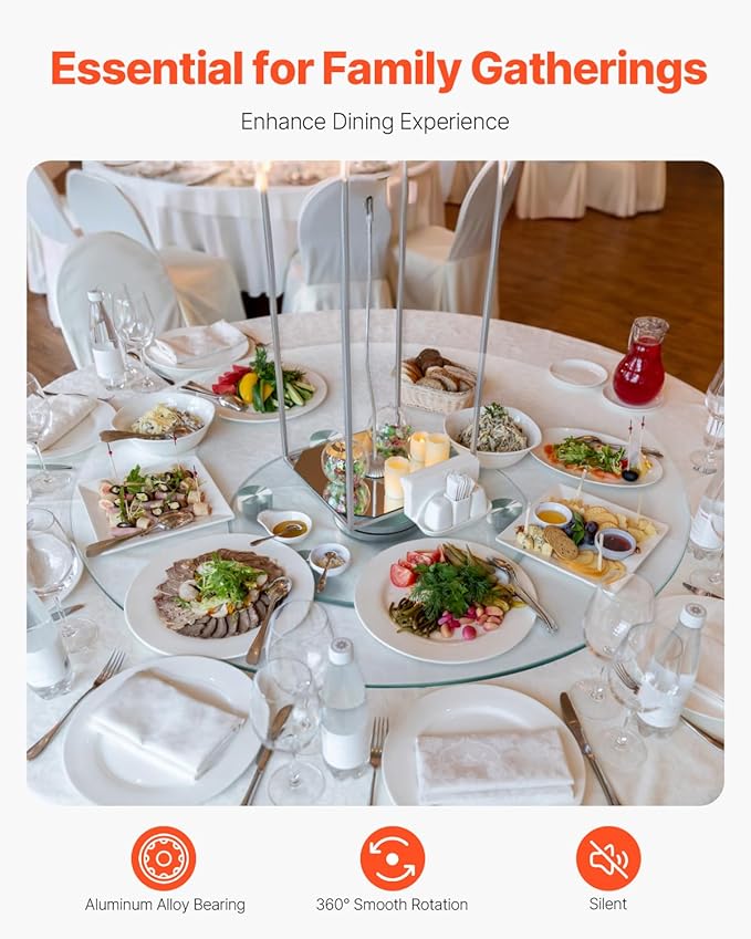 VEVOR 30 in Glass Lazy Susan Turntable, Tempered Glass Dining Table Centerpiece with 6 Rotating Wheels, 360° Smooth and Silen