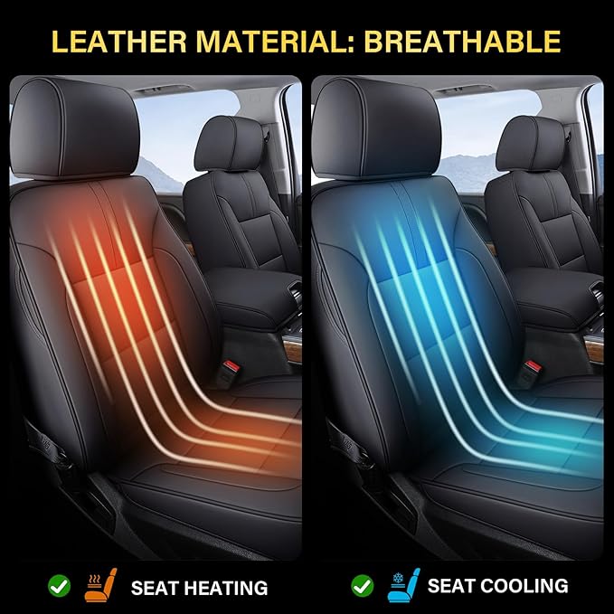 Coverado Chevy Silverado Seat Covers Full Set, Faux Leather Car Seat Covers Fit for 2014-2018 1500, 2015-2019 2500HD 3500HD C
