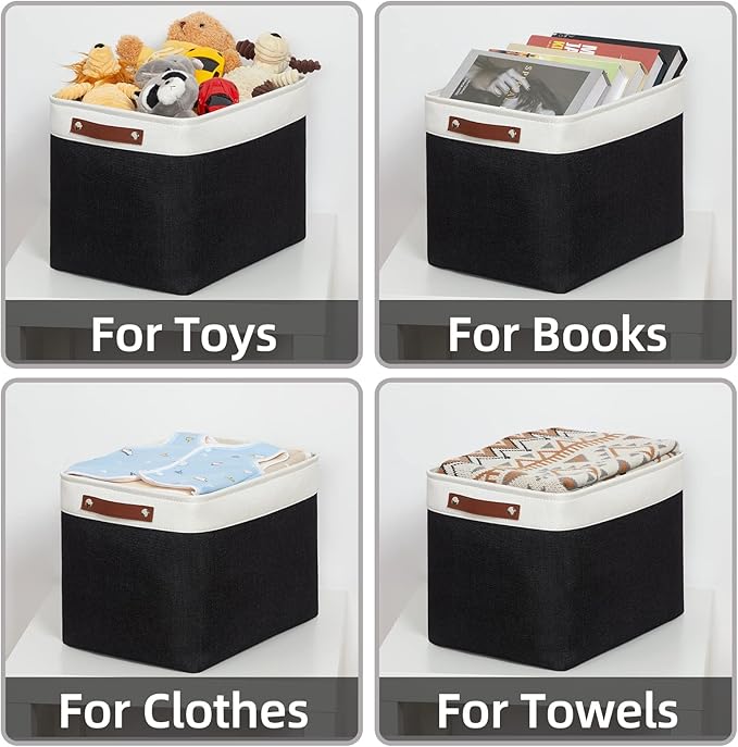 HNZIGE Decorative Organizer Baskets for Shelves 16"×11.8"×11.8" Large Storage Bins with Leather Handles (2 Pack) Foldable Sto