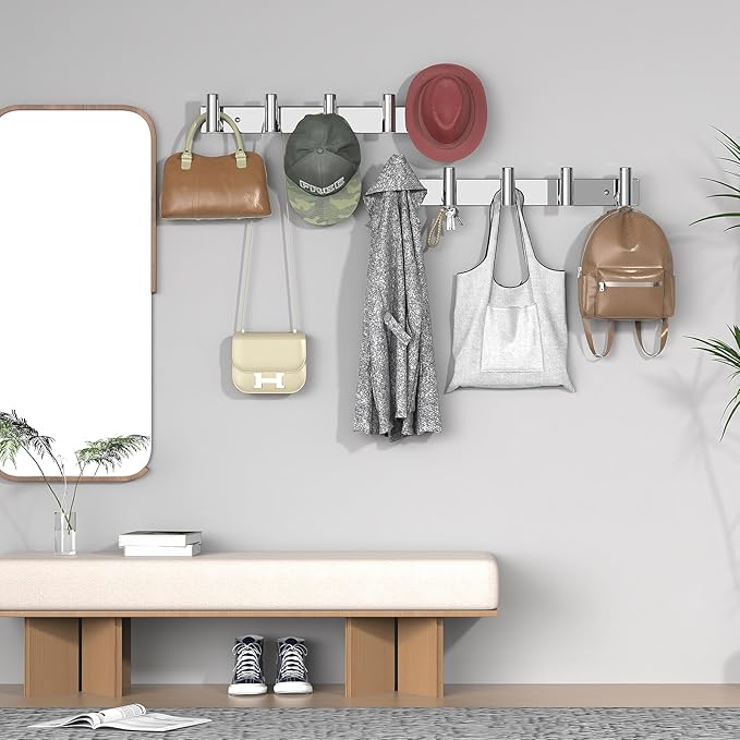 VAEHOLD Hat and Coat Wall Mount Rack - Hooks for Robes, Bags, Keys, and Towels - Bathroom Towel Hanger Organizer (Polished Ch