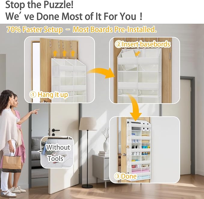 Over The Door Organizer with 5 Shelves, 9 Compartment + 10 Side Pocket, Sturdy Oxford Cloth, Supports 90 lbs, Heavy-Duty Behi