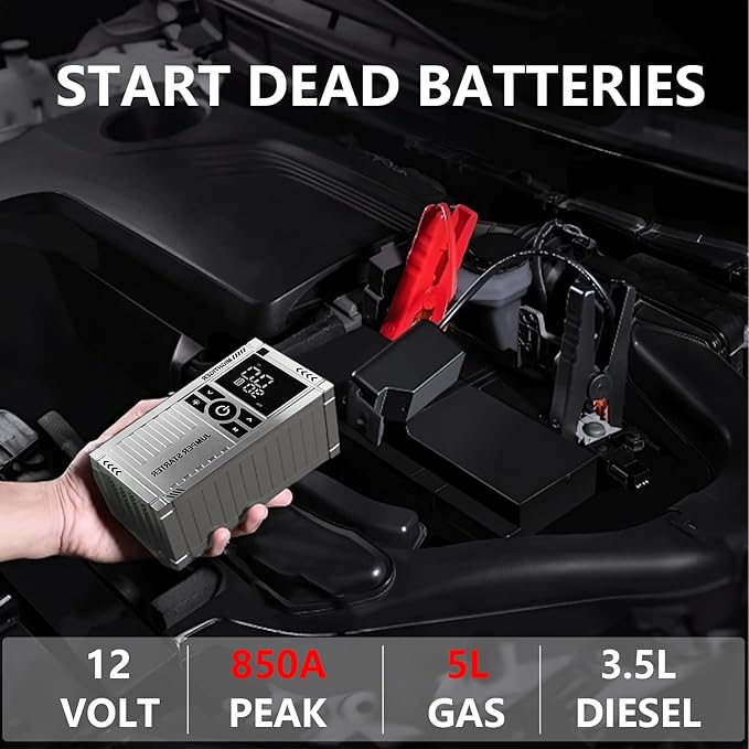Peak Output 850A Jump Starter 12V Lithium Battery Booster Pack, Portable Jump Box, Power Bank & Jumper Cables - for 5L Gas