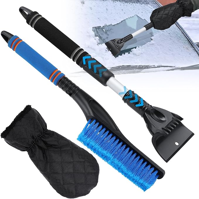 Acostop Snow Brush & Ice Scraper for Car Windshield with Glove - 16.5"-23" Extendable Snow Scraper Long Handle Brush Warm Glove Kit for Remove Quickly Automotive/Cars/Trucks/SUVs