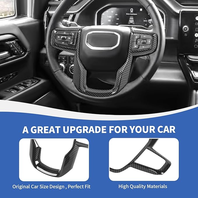 Carbon Fiber Steering Wheel Trim Cover Compatible with GMC-Sierra 1500 2019-2025 & GMC-Sierra 2500HD/3500HD 2020-2024, for GMC-Yukon 2021-2024