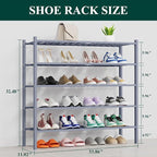 Smiry Shoe Rack, 5 Tier Thick Long Bamboo Shoe Organizer, Stackable Free Standing Wooden Shoe Storage Shelf for Closet, Entry