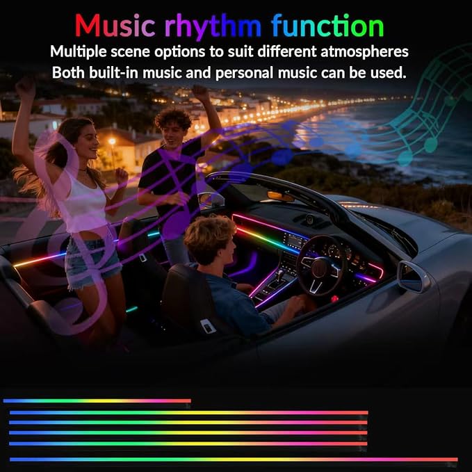 Interior Car Strip Lights Dreamcolor Acrylic Car Decorative Lights with APP Control Multicolor Internal Lighting Kit Music&DIY Function Ambient Fiber Optic Strip LEDs (Dreamcolor 18-1)