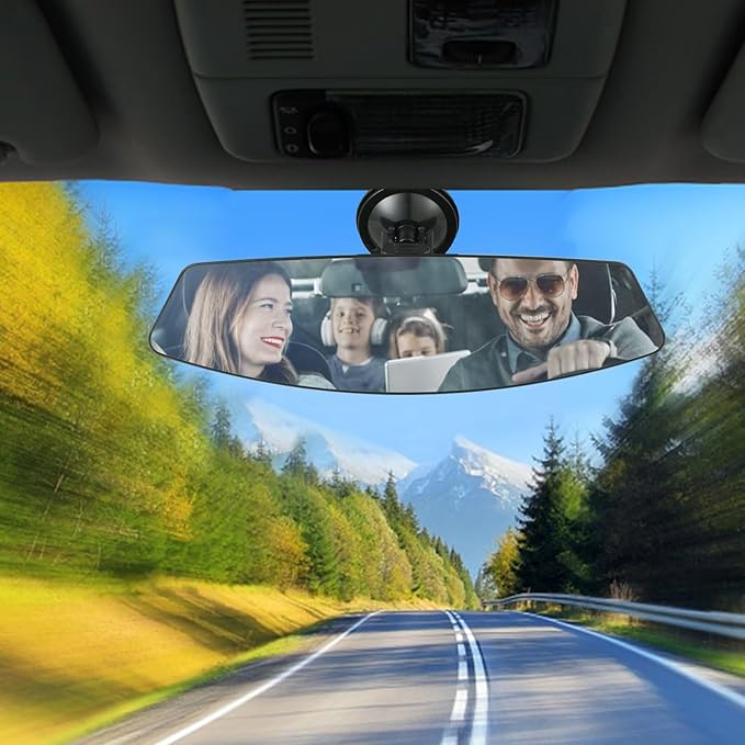 Car Rear View Mirror with Adjustable Suction Cup,Wide Angle Reduce Blind Spots 12.6inch HD Universal Panoramic Interior Rearview Mirror for Cars,SUVs,Trucks,Vehicles Blue