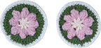 Handmade Crochet Pink and Green Cute Flower Steering Wheel Covers Universal 14-15 inch for Women and Men,New Car Gift,Handmade Gift,Gift for her (Steer Wheel Cover+2 Belt Cover+2 Coaster)