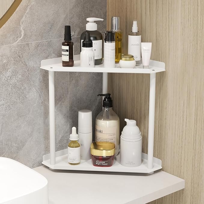 Jesginboo 2 Tier Bathroom Counter Organizer, Vanity Organizer Corner Shelf, Skincare, Makeup Countertop Organizers, Kitchen, 