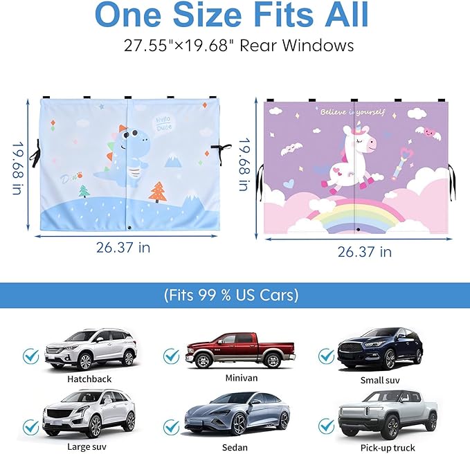 2 PCS Magnetic Car Window Shade for Baby,Easy Installation Side Window Sunshades, Universal Fit for Most Cars Friendly Automotive Interior with Cartoon Patterns -for Baby