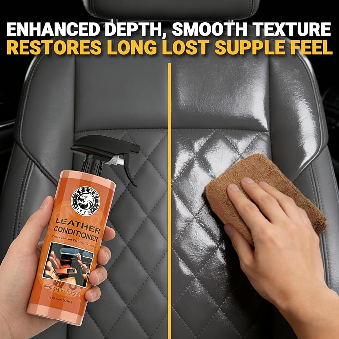 Car Leather Cleaner and Conditioner Kit, Leather Care Cleaning Kit with Horse Hair Cleaning Brush - Safe for Car Interiors, F