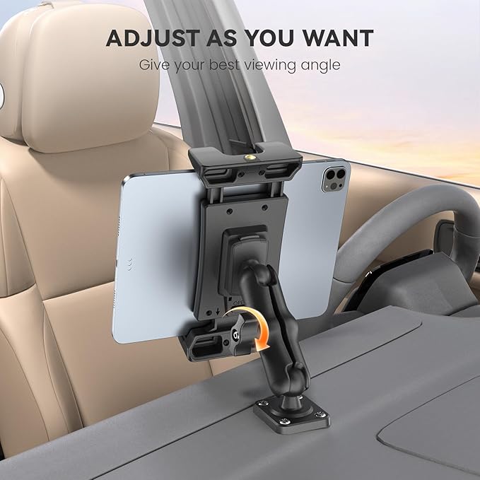OHLPRO Car Tablet Holder - Heavy Duty Drill Base, Tablet Mount for Truck Compatible with iPad Samsung Tab 5"-13" Tablets and Phones, iPad Stand for Wall/Business/Vehicle/Desktop, etc.-4-inch Arm