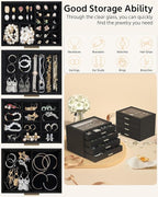 AKOZLIN Jewelry Box with Clear Lid Functional Leather Jewelry Storage Organizer Case 4 Drawers for Women Girls Necklace Ring 