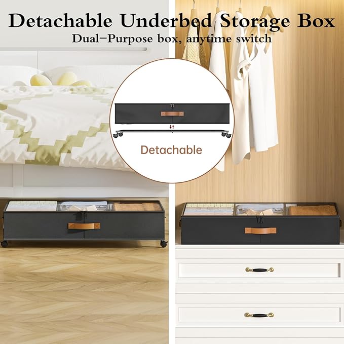 Yecaye Under Bed Storage with Wheels, 2 Pack Under Bed Storage Containers with Adjustable Dividers & Clear Window, Rolling Un