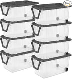 Sterilite 8-Pack Modular Stacker Box, Durable Clear Plastic Storage Bins with Latching Lids, 40 Quart - Stackable Organizing 