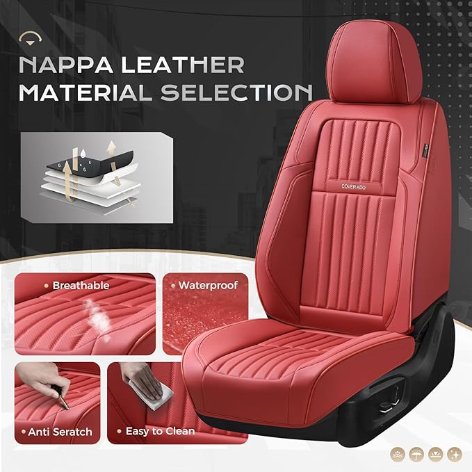 Coverado Car Seat Covers Front Seats, Seat Covers for Cars, Car Seat Protector, 2-Pack Car Seat Cushion Nappa Leather, Waterp