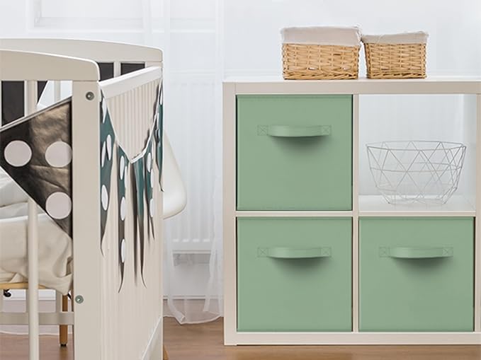 Sorbus Foldable Storage Cubes - 6 Pack, 11 Inch, Sage Green, Fabric, Foldable, Storage and Organization, Versatile Use, Colla