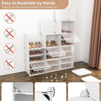 ROJASOP Portable Shoe Rack Organizer with Door, 72 Pairs White Shoe Storage Cabine Covered Shoe Rack Shoe Organizer for Close