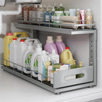 Under Sink Organizer Upgrade To Professional Rails,2-Tier Dual Pull Out Cabinet Storage,Height Adjustable Slide Out Drawers F