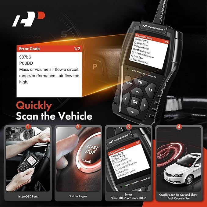 A-Premium AD200 Professional OBD2 Scanner Car Diagnostic Tool, OBDII EOBD Code Reader, Enhanced Check Car Engine Light